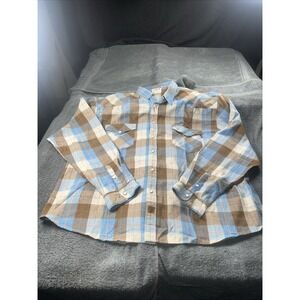 Dubinik Flannel Men Size 4XL Brown Plaid Western Cowboy Pearl Snap Pockets Shirt